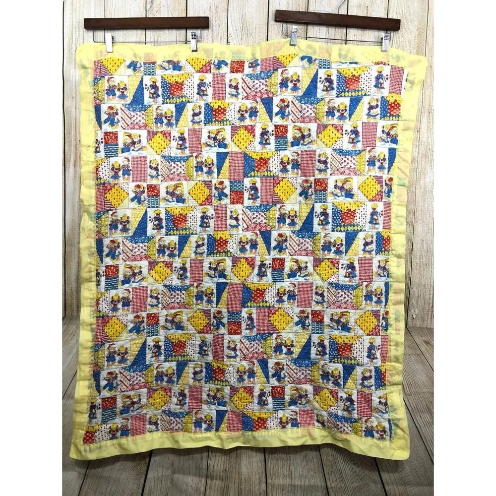 Vtg Baby Blanket Quilt Satin Trim 38
